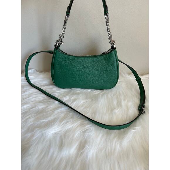 Coach Teri Shoulder Bag Leather Silver/Green - Picture 3 of 9